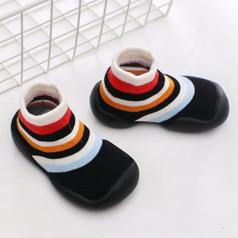 Infant Baby Shoes Newborn First Walkers Boy Girl Kids Solid Color Soft Knit Baby Sock Shoe Anti-Slip Rubber Sole Toddler Booties