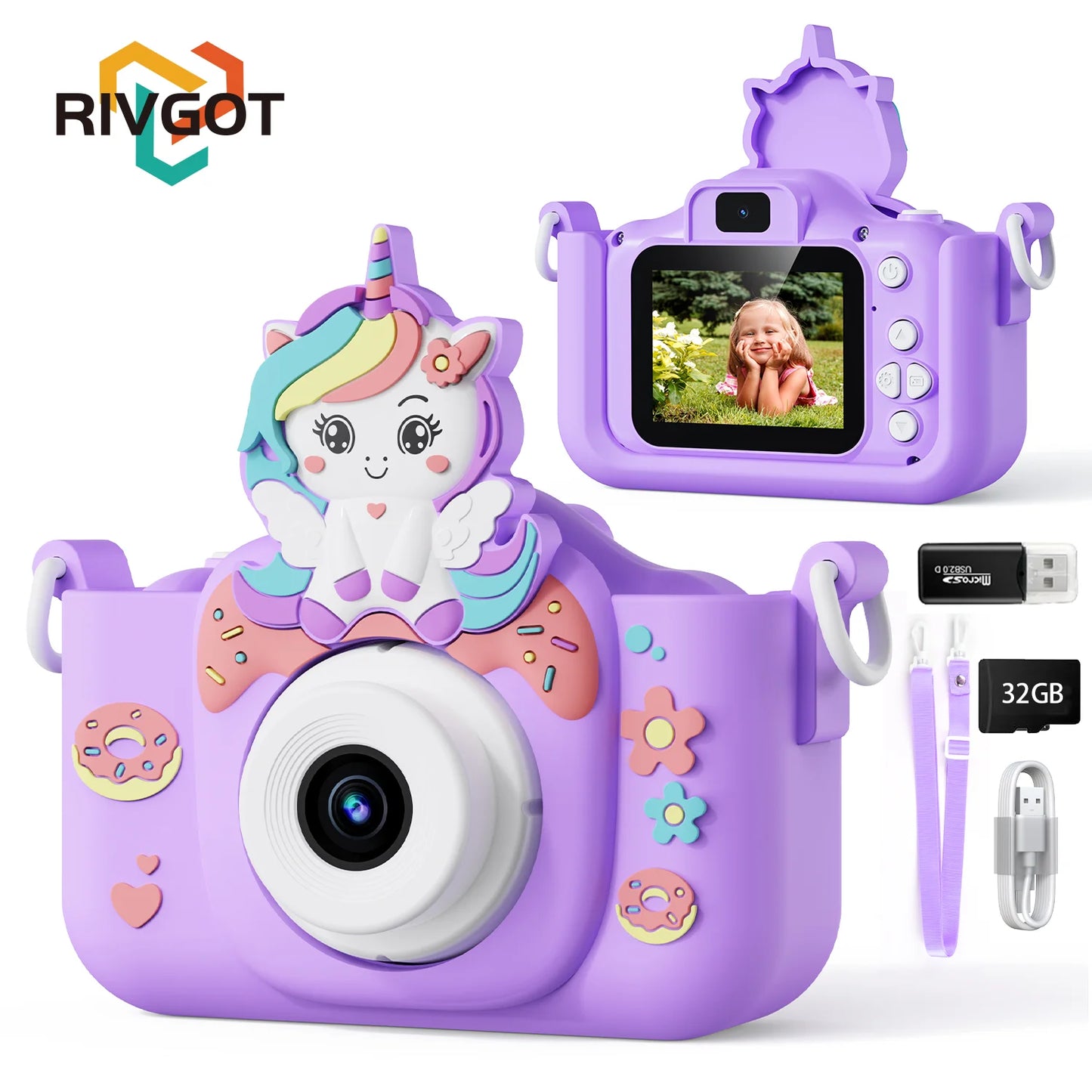 48MP HD Digital Kids Camera - Perfect Birthday Gift for Girls 3-12, Includes 32GB SD Card and Video Selfie Features