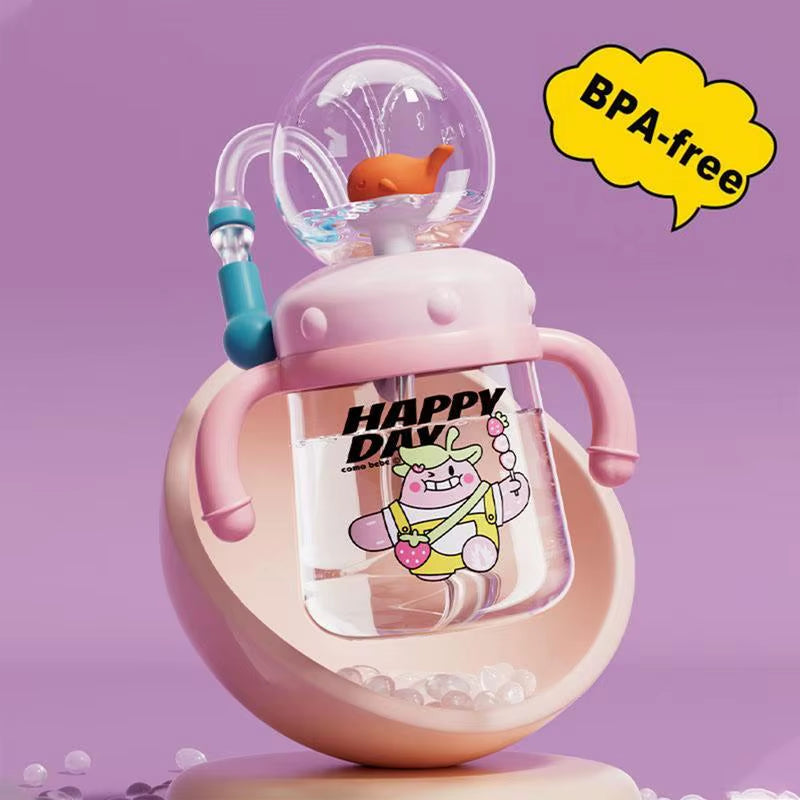 Whale Spray Water Bottle Sippy Cup - Leak Proof, Colorful 300ml Toddler Drinking Cup for Kids