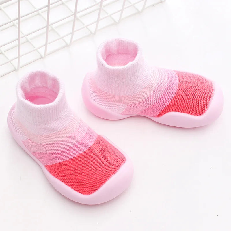 Infant Baby Shoes Newborn First Walkers Boy Girl Kids Solid Color Soft Knit Baby Sock Shoe Anti-Slip Rubber Sole Toddler Booties