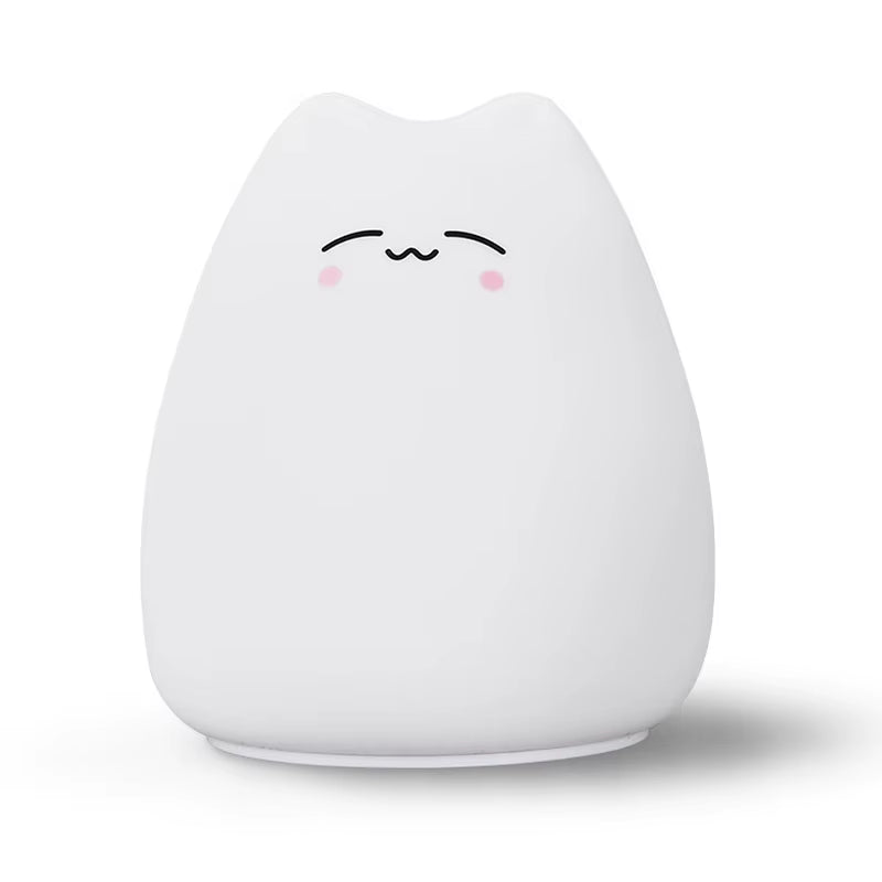 Mini Kawaii Popular Cat Baby Night Lamp 7-Color Pat Touch Color-Changing Eye Protection Bedroom Bedside Nightlight Gift Children