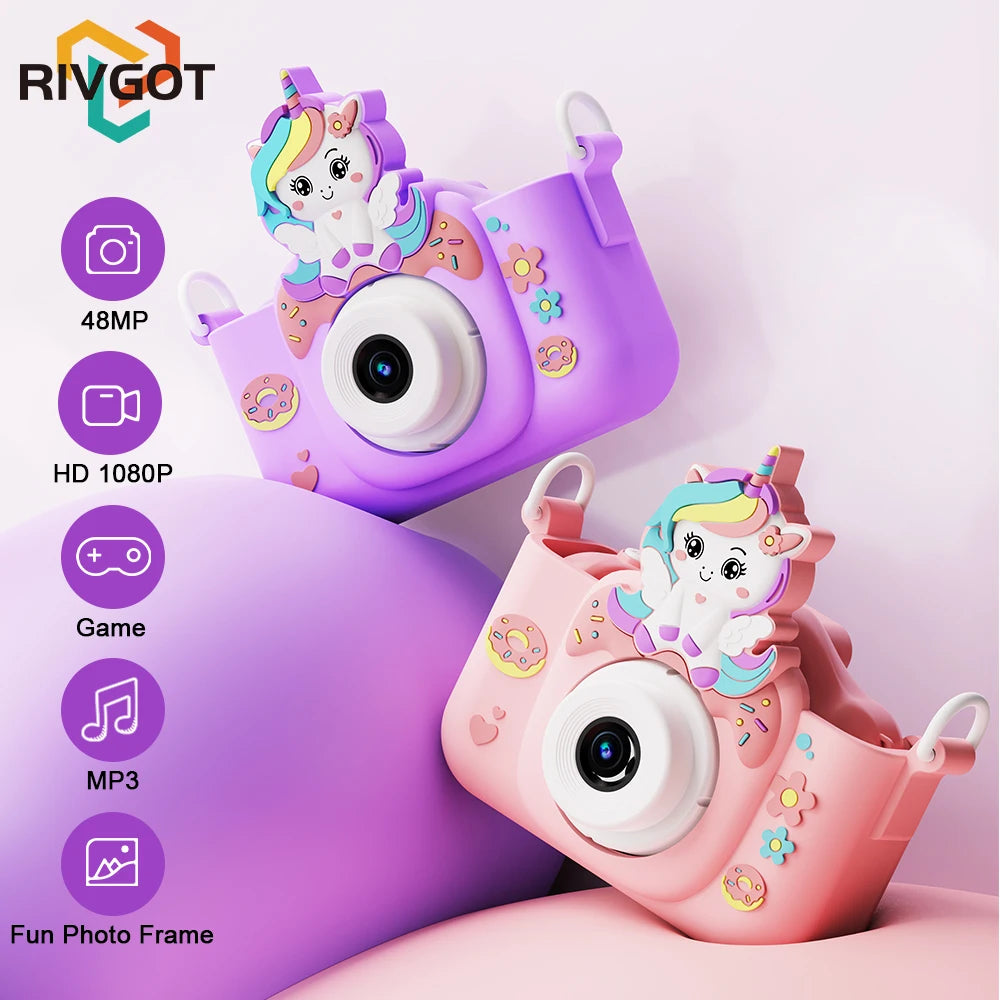 48MP HD Digital Kids Camera - Perfect Birthday Gift for Girls 3-12, Includes 32GB SD Card and Video Selfie Features