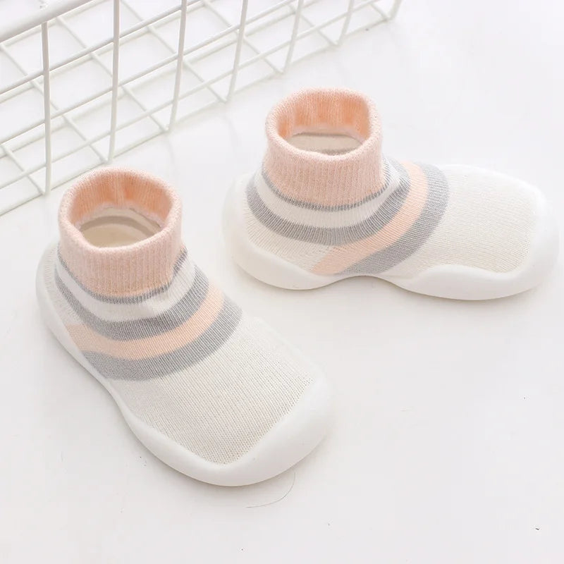 Infant Baby Shoes Newborn First Walkers Boy Girl Kids Solid Color Soft Knit Baby Sock Shoe Anti-Slip Rubber Sole Toddler Booties