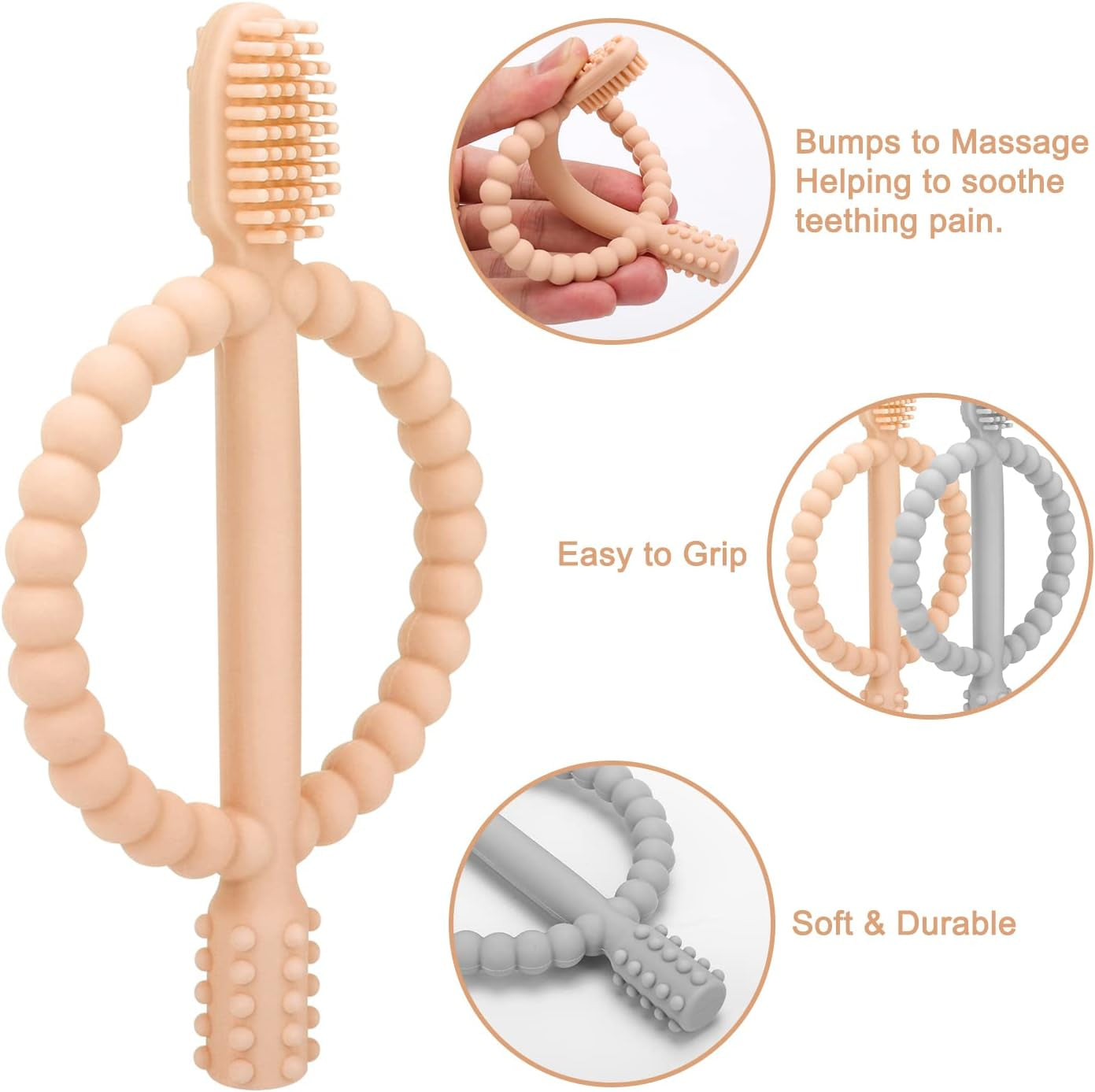 Baby Teething Toys with Easy-Hold Handle, Silicone Infant Toothbrush, Textured on Both Sides Helps Massage, Soothe Sore Gums, Teething Toys for Babies 3+ Months