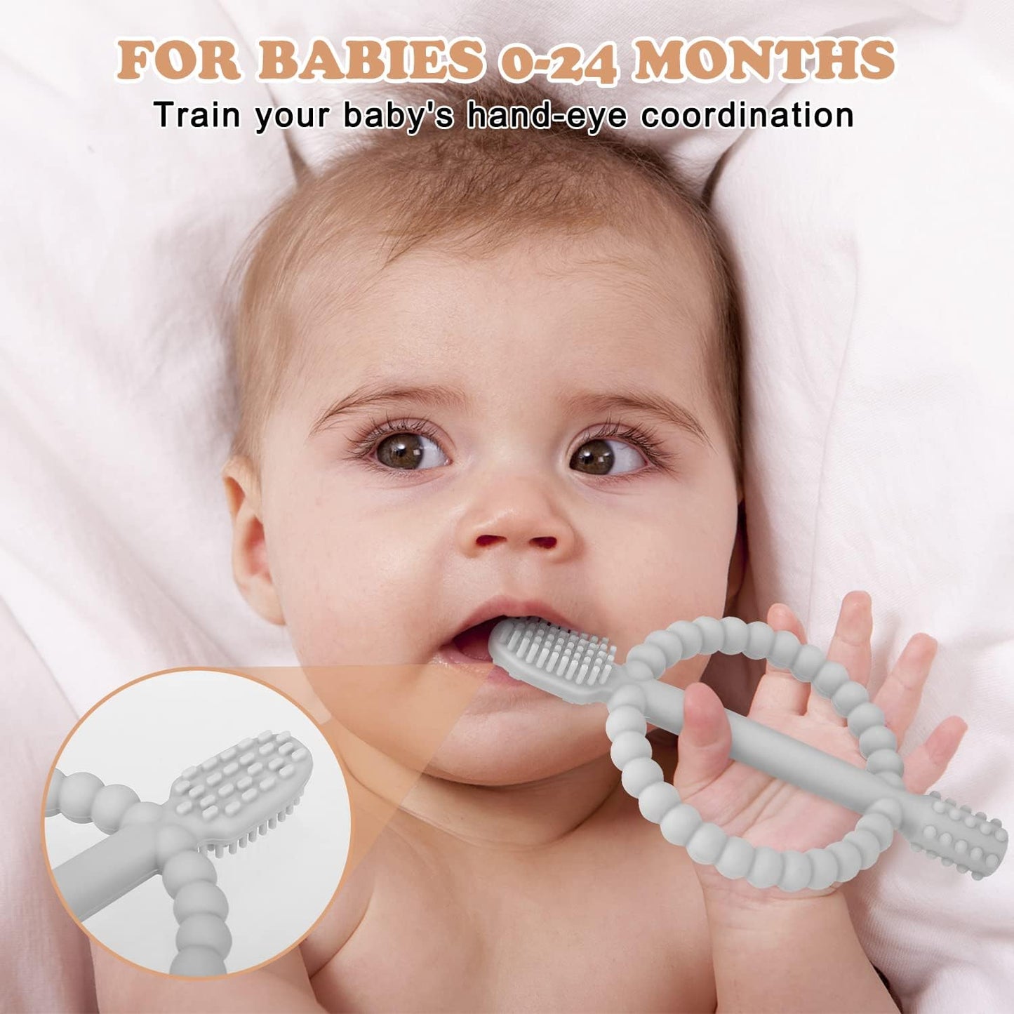 Baby Teething Toys with Easy-Hold Handle, Silicone Infant Toothbrush, Textured on Both Sides Helps Massage, Soothe Sore Gums, Teething Toys for Babies 3+ Months