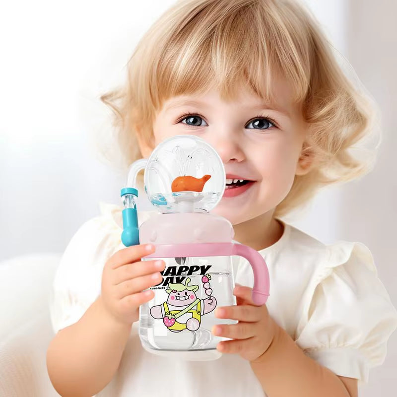 Whale Spray Water Bottle Sippy Cup - Leak Proof, Colorful 300ml Toddler Drinking Cup for Kids