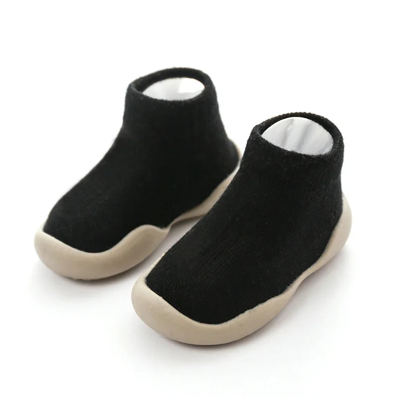 Infant Baby Shoes Newborn First Walkers Boy Girl Kids Solid Color Soft Knit Baby Sock Shoe Anti-Slip Rubber Sole Toddler Booties