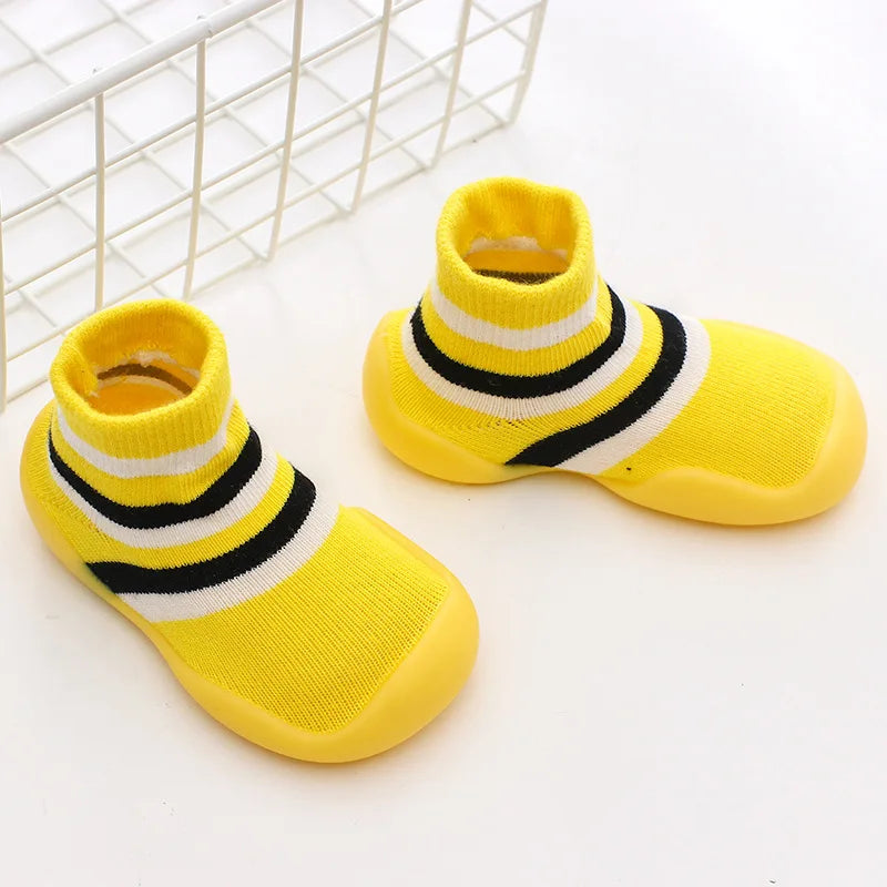 Infant Baby Shoes Newborn First Walkers Boy Girl Kids Solid Color Soft Knit Baby Sock Shoe Anti-Slip Rubber Sole Toddler Booties