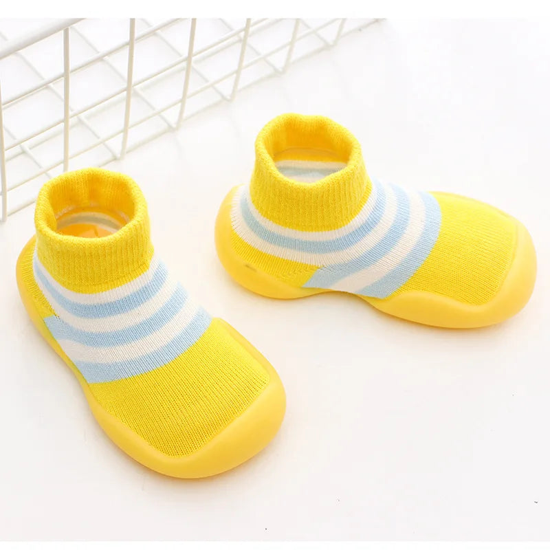 Infant Baby Shoes Newborn First Walkers Boy Girl Kids Solid Color Soft Knit Baby Sock Shoe Anti-Slip Rubber Sole Toddler Booties