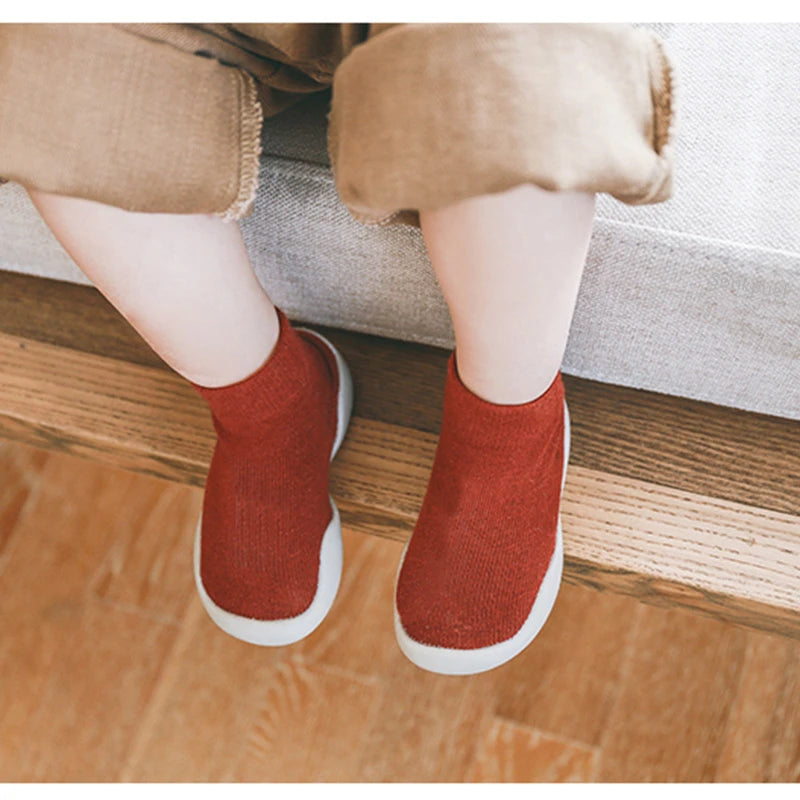 Infant Baby Shoes Newborn First Walkers Boy Girl Kids Solid Color Soft Knit Baby Sock Shoe Anti-Slip Rubber Sole Toddler Booties