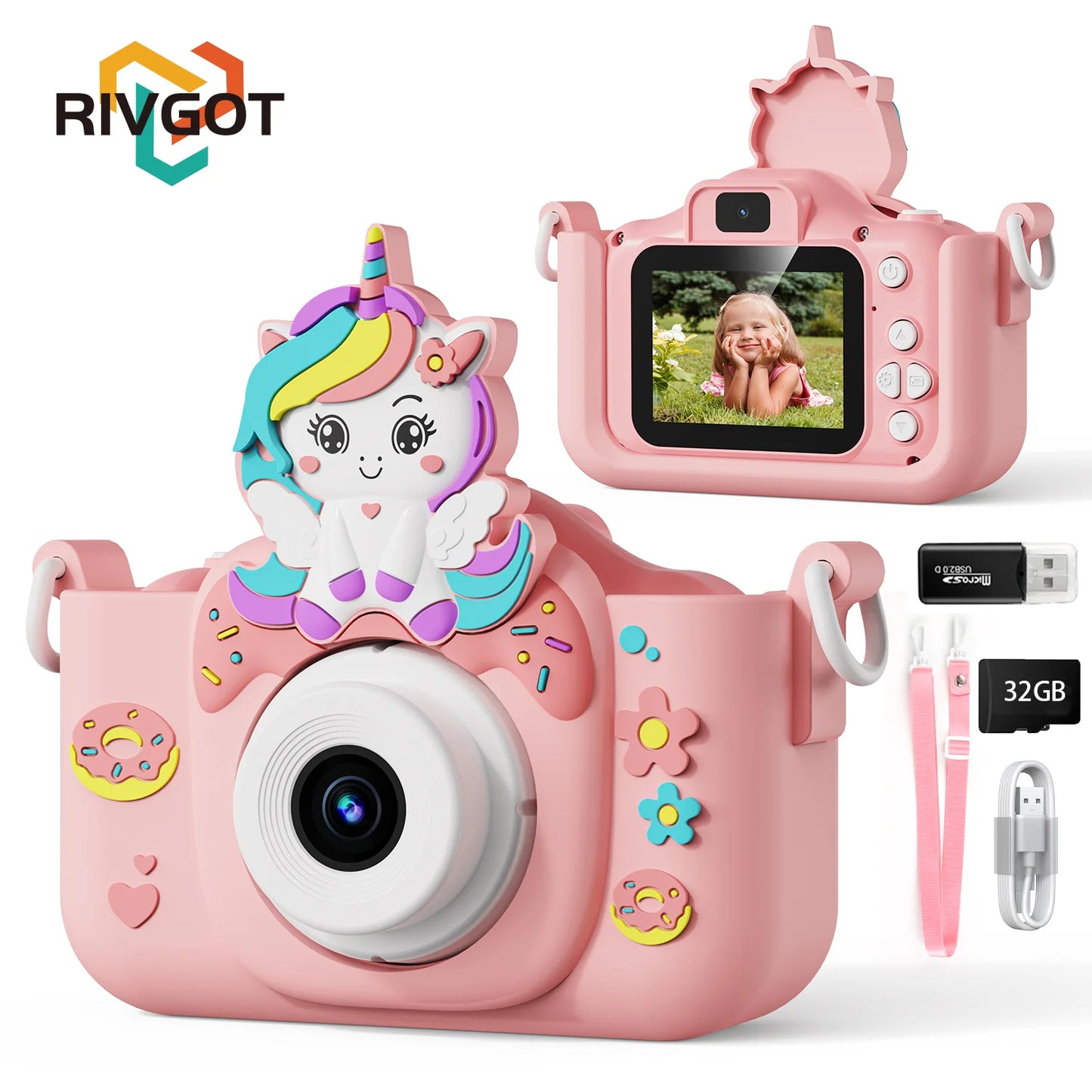 48MP HD Digital Kids Camera - Perfect Birthday Gift for Girls 3-12, Includes 32GB SD Card and Video Selfie Features