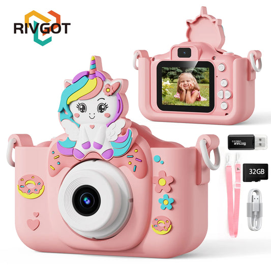 48MP HD Digital Kids Camera - Perfect Birthday Gift for Girls 3-12, Includes 32GB SD Card and Video Selfie Features