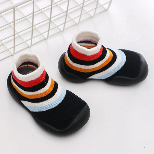 Infant Baby Shoes Newborn First Walkers Boy Girl Kids Solid Color Soft Knit Baby Sock Shoe Anti-Slip Rubber Sole Toddler Booties