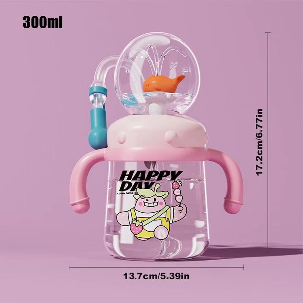 Whale Spray Water Bottle Sippy Cup - Leak Proof, Colorful 300ml Toddler Drinking Cup for Kids