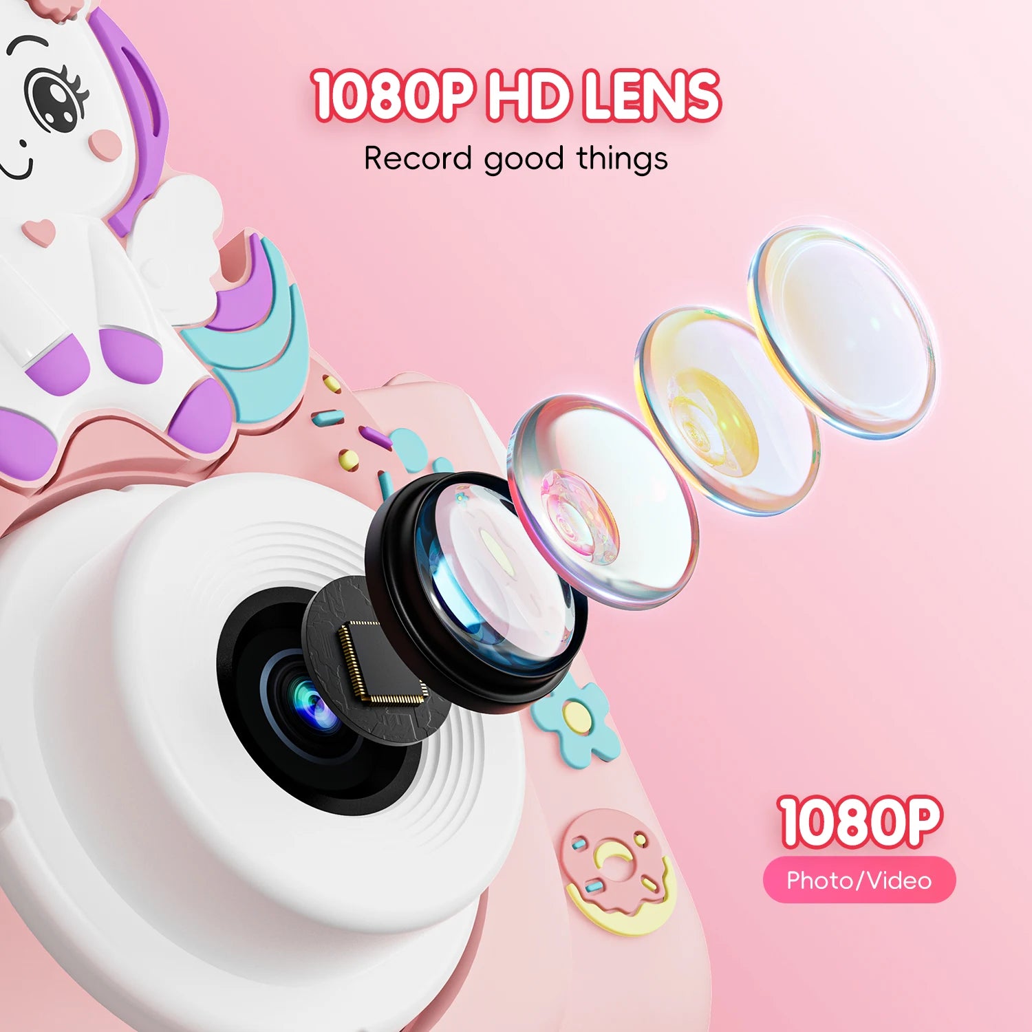 48MP HD Digital Kids Camera - Perfect Birthday Gift for Girls 3-12, Includes 32GB SD Card and Video Selfie Features