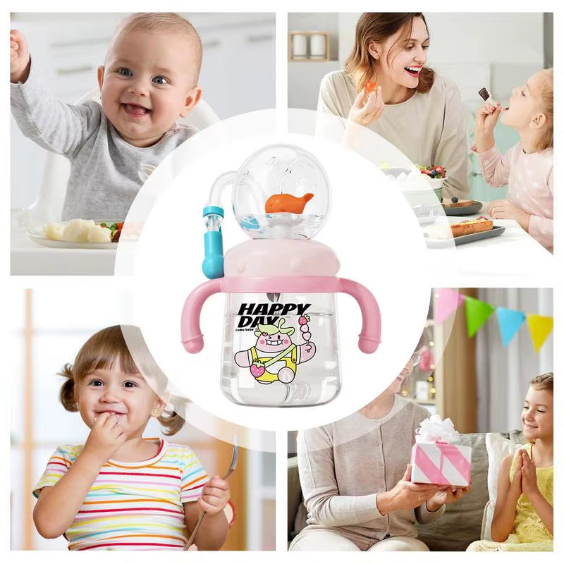 Whale Spray Water Bottle Sippy Cup - Leak Proof, Colorful 300ml Toddler Drinking Cup for Kids