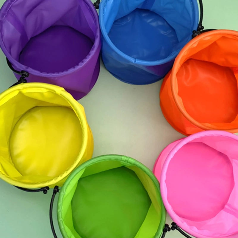 12X14Cm Collapsible Sand Bucket Portable Garden Tool Bucket Sand Beach Water Fight Activity Game Toy for Family Kids Easy Carry
