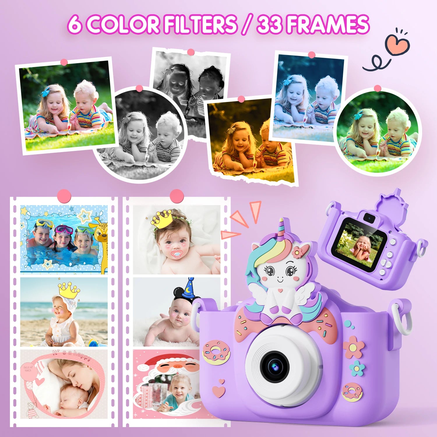 48MP HD Digital Kids Camera - Perfect Birthday Gift for Girls 3-12, Includes 32GB SD Card and Video Selfie Features