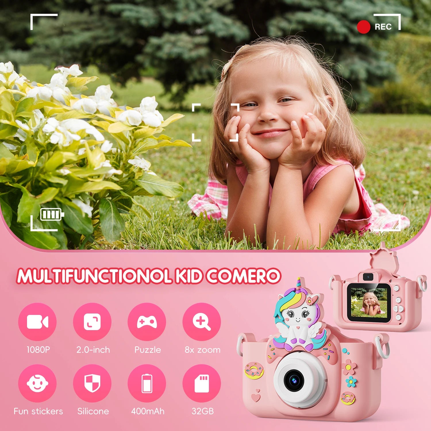 48MP HD Digital Kids Camera - Perfect Birthday Gift for Girls 3-12, Includes 32GB SD Card and Video Selfie Features
