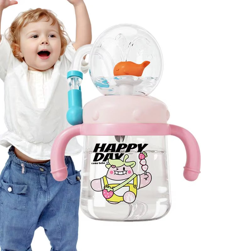 Whale Spray Water Bottle Sippy Cup - Leak Proof, Colorful 300ml Toddler Drinking Cup for Kids